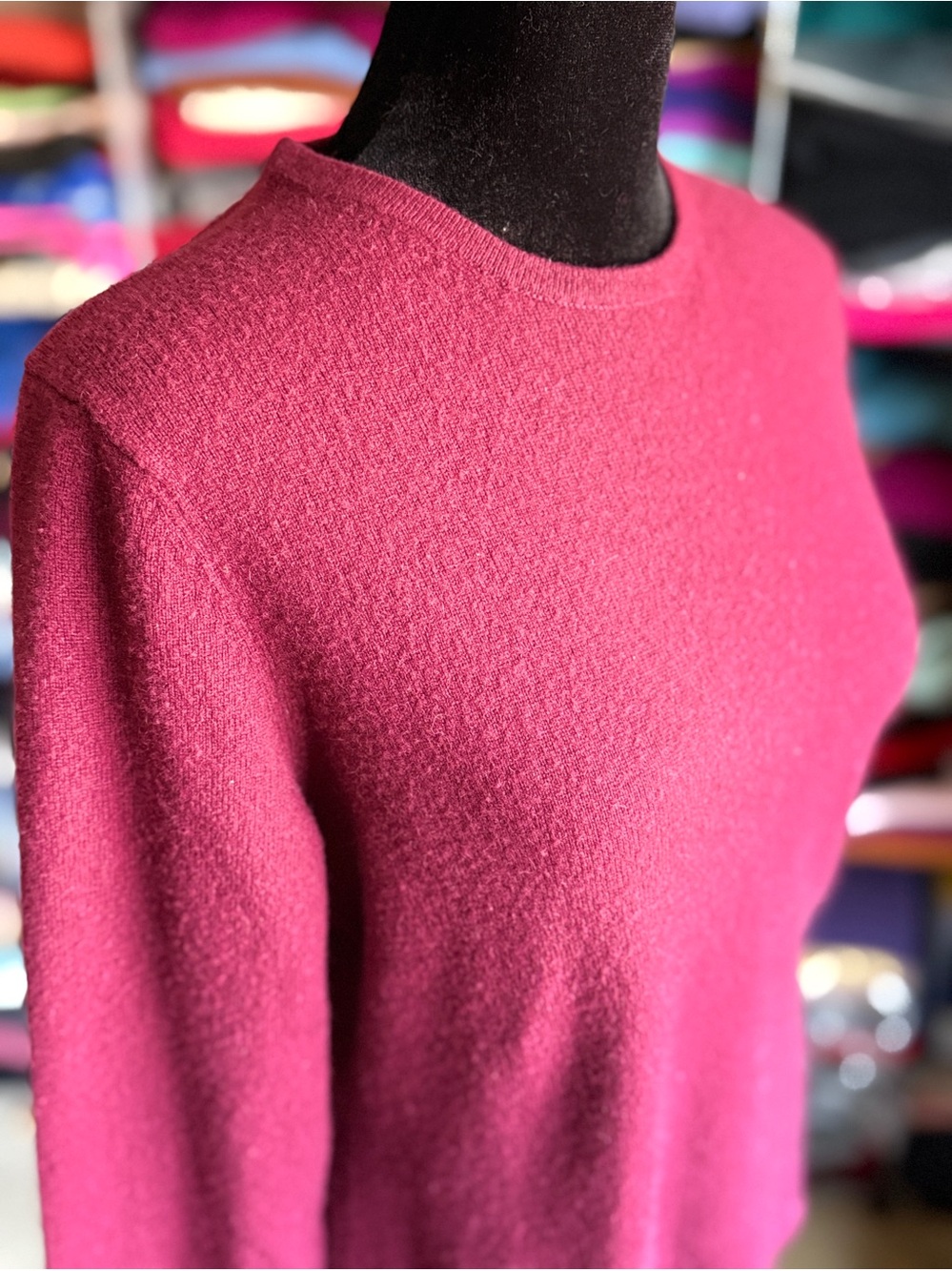 Soft Crewneck Cashmere Sweater in Deep Raspberry Pink